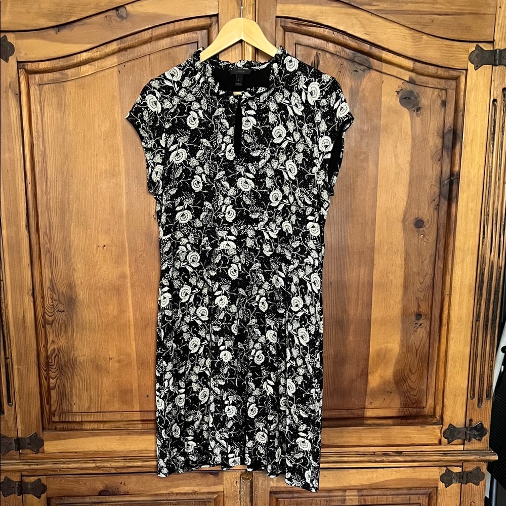 J. Crew Black and Cream Floral Midi Dress
